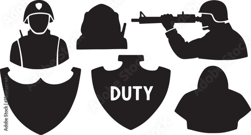 Law Enforcement Duty Silhouette Icons Set