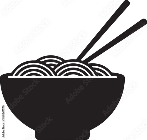 Black and white bowl of noodles with chopsticks illustration