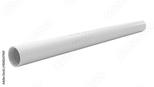 A white pvc pipe with threaded end for plumbing and drainage applications on transparent background
