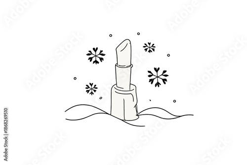 Minimalist Winter Lipstick. Winter beauty lipstick snow contrast. Minimalistic one-line drawing