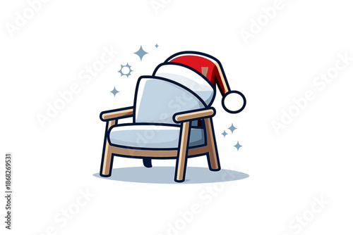 Modern Santa Icon. Holiday Icon Scene. A chair and Santa hat reduced to simple shapes, instantly recognizable.