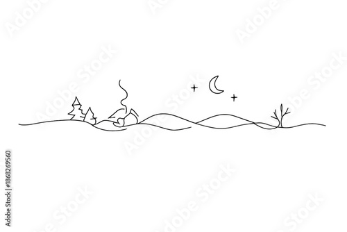 Minimalist Winter Line. Winter atmosphere gradient background. Minimalistic one-line drawing atmospheric