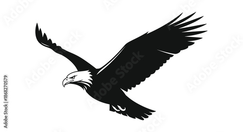 A majestic eagle in flight depicted in a striking black and white silhouette