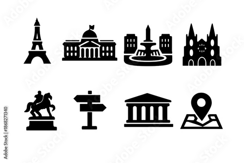 City Landmark Icons. City Landmarks. Filled icon set of City Landmarks: iconic tower, historic building, city
