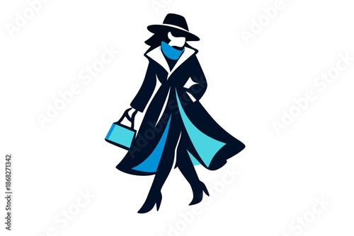 Stylish Winter Silhouette. Elegant Winter Fashion Icon. A simplified figure wearing a long winter coat,
