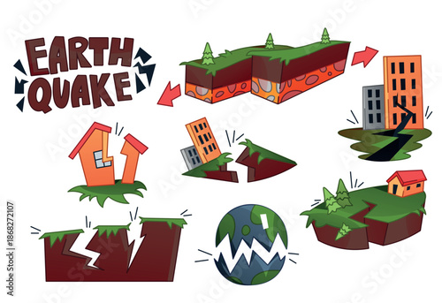 Earthquake Disaster Concept Vector Illustration Cracked Ground Destroyed Buildings Natural Disaster Emergency Scene