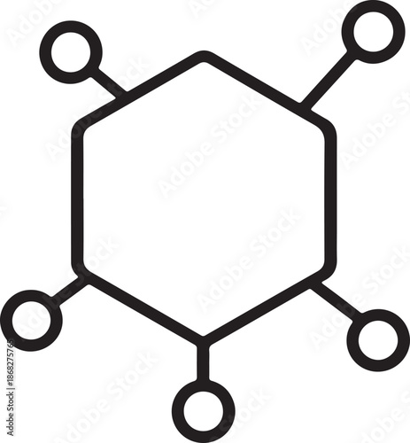 Abstract hexagonal molecule structure simple line art icon representing science and connection isolated on white background for digital use