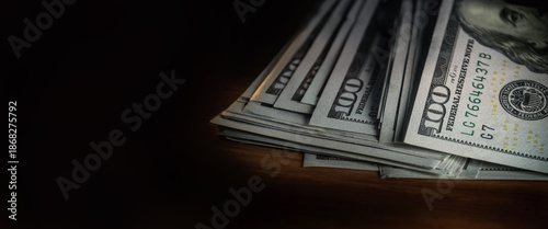 Quadro em tela A pile of paper money: American dollars in denominations of $100 and $100 bills