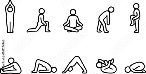 People activity and sport icons set. Walking, running, fitness, exercise outline symbols