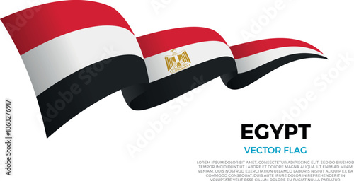 Flag of Egypt. Egyptian and African Culture. Shining flag with realistic shadows waving in three layers. The elegant curves and realistic shading create a sense of motion