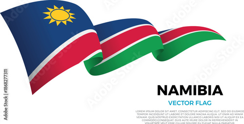 Flag of Namibia. Namibian and South African Culture. Shining flag with realistic shadows waving in three layers. The elegant curves and realistic shading create a sense of motion