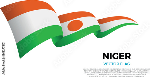 Flag of Niger. Nigerien and African Culture. Shining flag with realistic shadows waving in three layers. The elegant curves and realistic shading create a sense of motion