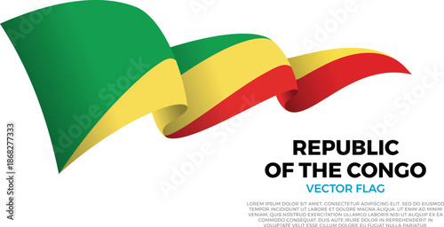 Flag of Republic Of The Congo. Congolese and African Culture. Shining flag with realistic shadows waving in three layers. The elegant curves and realistic shading create a sense of motion