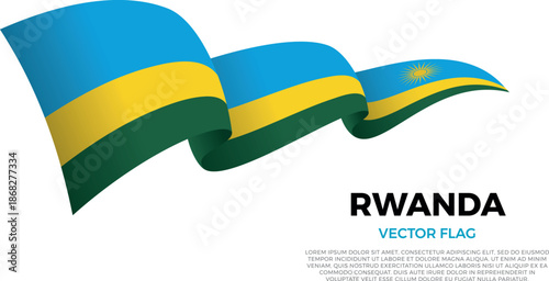 Flag of Rwanda. Rwandan and African Culture. Shining flag with realistic shadows waving in three layers. The elegant curves and realistic shading create a sense of motion