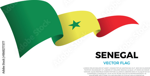 Flag of Senegal. Senegalese and North African Culture. Shining flag with realistic shadows waving in three layers. The elegant curves and realistic shading create a sense of motion