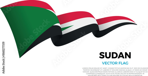 Flag of Sudan. Sudanes and African Culture. Shining flag with realistic shadows waving in three layers. The elegant curves and realistic shading create a sense of motion