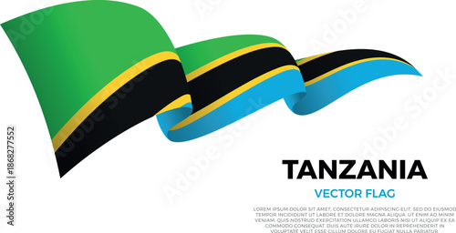 Flag of Tanzania. Tanzanian and South African Culture. Shining flag with realistic shadows waving in three layers. The elegant curves and realistic shading create a sense of motion