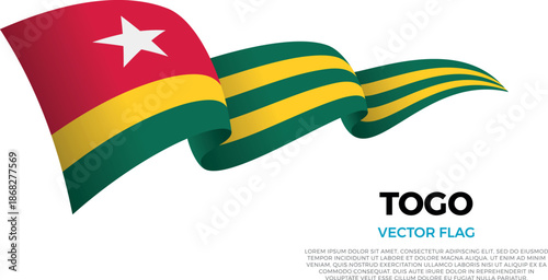 Flag of Togo. Togolese and African Culture. Shining flag with realistic shadows waving in three layers. The elegant curves and realistic shading create a sense of motion