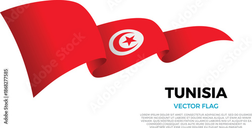 Flag of Tunisia. Tunisian and African Culture. Shining flag with realistic shadows waving in three layers. The elegant curves and realistic shading create a sense of motion