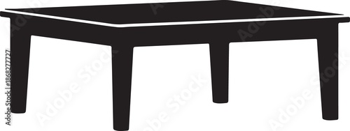 Minimalist black silhouette illustration of a simple rectangular table design icon