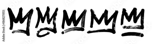 Bold brush drawn crown set. Grunge graffiti spray painted crown for street art design. Urban grunge bold brush drawn king and queen hats. Vector ink illustration. Punk doodle crown symbols.
