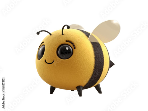 A cute and funny yellow bee cartoon 3d character is a happy nature illustration of a flying honey insect isolated on white as a vector clipart