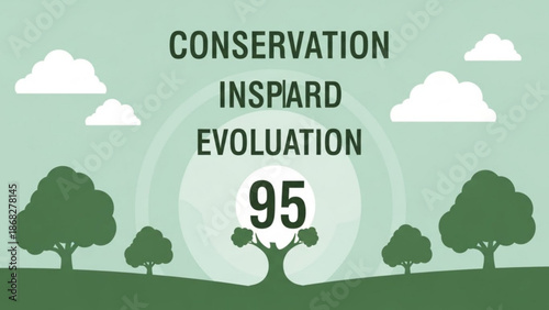 Conservation inspired evaluation score of 95 with trees and clouds representing environmental assessment and sustainability
