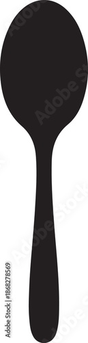 A classic black silhouette illustration of a simple spoon design on a pristine white background