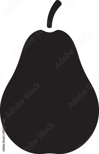 Simple black silhouette icon of a fresh pear, symbolizing healthy fruit and nature