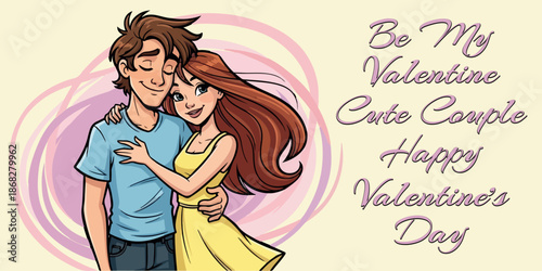 A charming illustration depicting a loving couple embracing on valentine s day