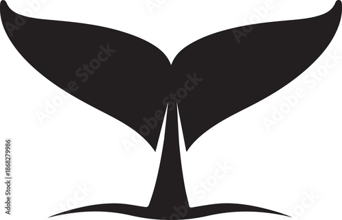 Stylized black silhouette of a majestic whale or dolphin tail diving into the ocean