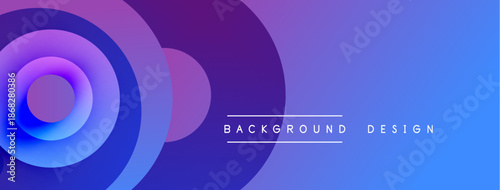 Abstract gradient circles create dynamic background. Blue, purple hues blend smoothly, offering modern visual appeal. Simple text labels design elements.