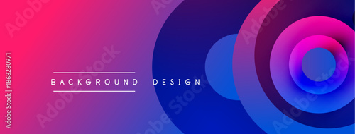 Abstract gradient background. Circles overlap creating dynamic visual effect. Text reads background design. Vibrant colors dominate composition.