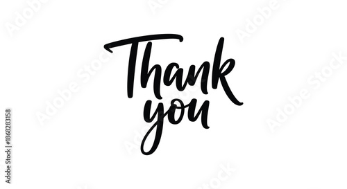 A simple black and white illustration displaying the handwritten phrase thank you