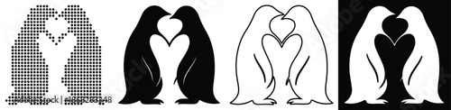 Two penguins forming a heart shape with their bodies, symbolizing love and connection