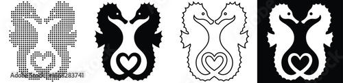 Two seahorses forming a heart shape, symbolizing love and unity