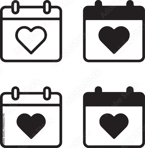 Isolated love calendar date icon, love calendar valentine date symbol, romantic special day reminder wedding anniversary design, valentine engagement vector branding illustration