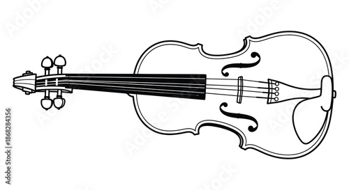A detailed black and white line drawing of a classic violin instrument
