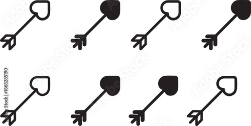 Isolated cupid arrow icon, cupid arrow love symbol, cupid arrow romantic valentine icon, heart arrow wedding relationship design, valentine love proposal branding illustration