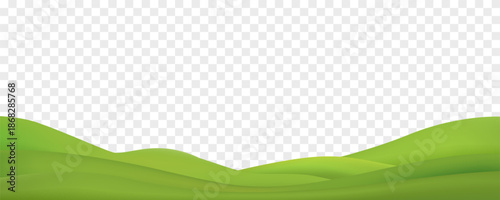 Green spring landscape,rolling hills on transparent background.3d realistic cartoon mountains layer for Summer element,eco friendly,nature scene,kid project,game background,environmental awareness 