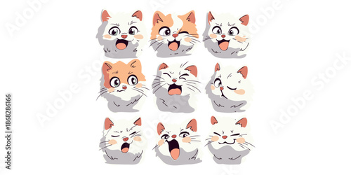 set of cute kittens with different emotions illustration