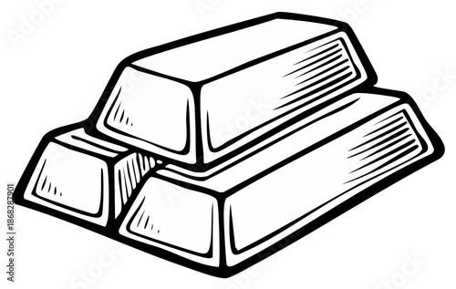 Hand Drawn Stack of Three Gold Bars Representing Wealth and Financial Investment