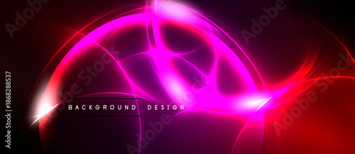 Abstract neon lines create dynamic energy. Vivid pinks, reds blend into dark background. Modern design evokes futuristic feel.