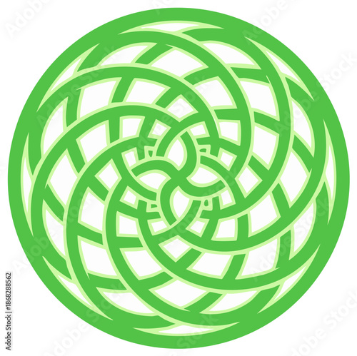 Intricate green circular Celtic knot pattern with interwoven spiral lines