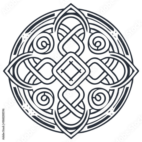 Celtic Knotwork Circle Emblem: Intricate Pattern and Geometric Design, Traditional Symbol