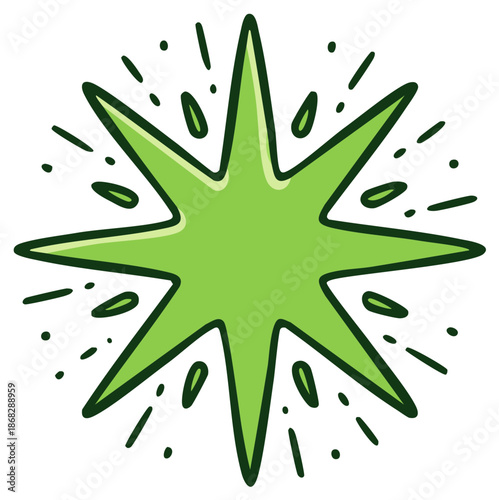 Fun green starburst with light rays for cartoonish or abstract design elements or decorations
