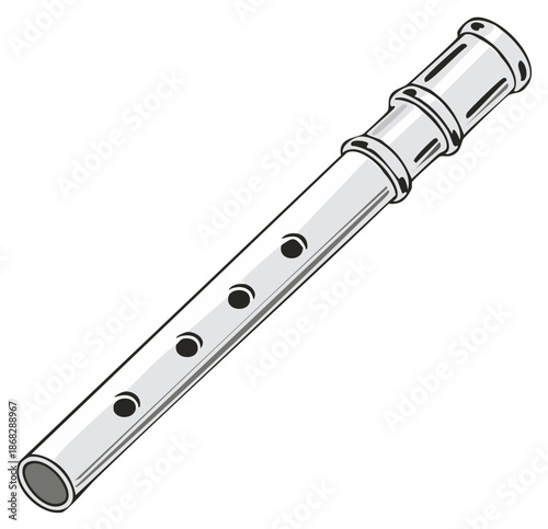 Musical instrument, flute illustration isolated on white background