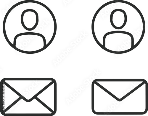 User Profile and Messaging Line Icon Set for Website Interface and Mobile App Communication Design