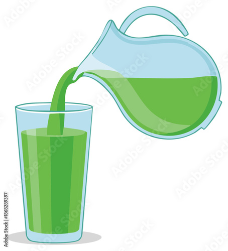 Cartoon Illustration of Green Liquid Being Poured from a Pitcher into a Glass
