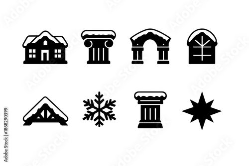 Symmetrical Winter Icons. Symmetry in winter icons. Filled icon set of symmetry in winter icons: building,